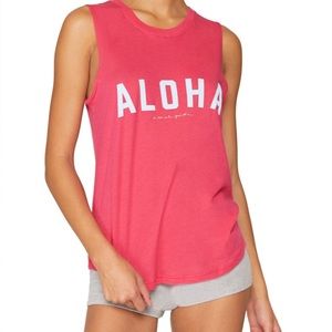 Spiritual Gangster ALOHA shirt pink blue gold Med